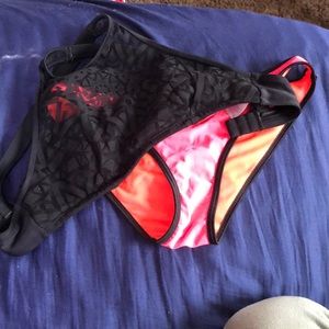 Neon hot pink and black bathing suit!